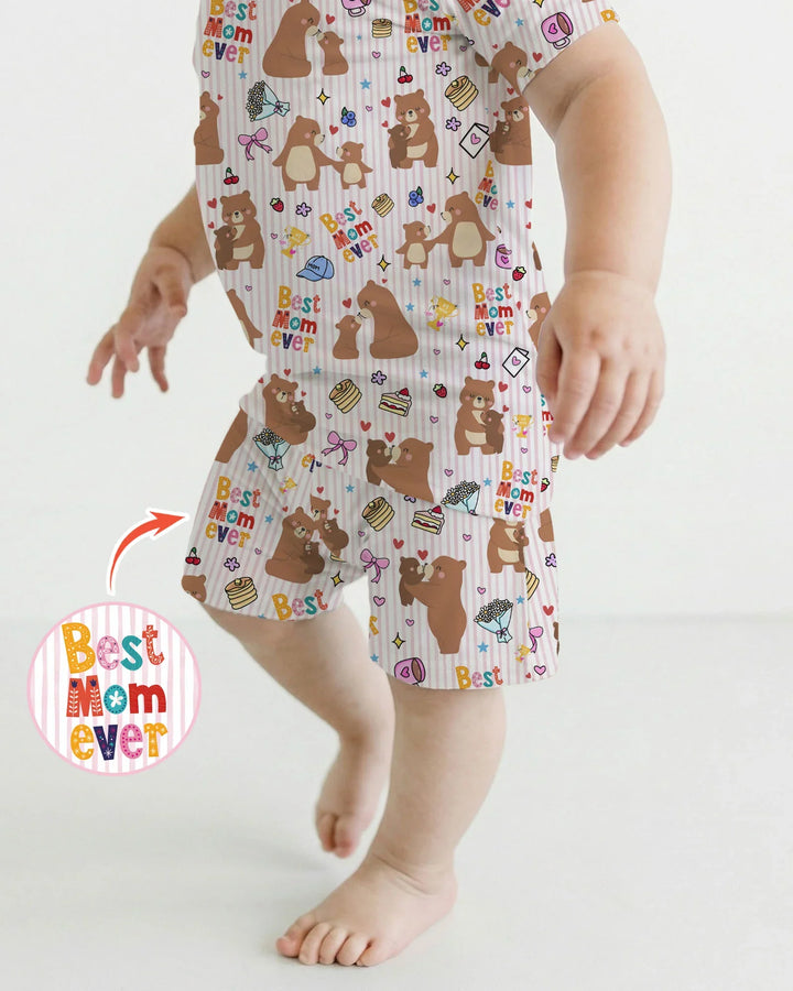 Mejor mamá oso de la historia, conjunto de pijama de dos piezas de bambú a juego con la familia, de manga corta y pantalón corto