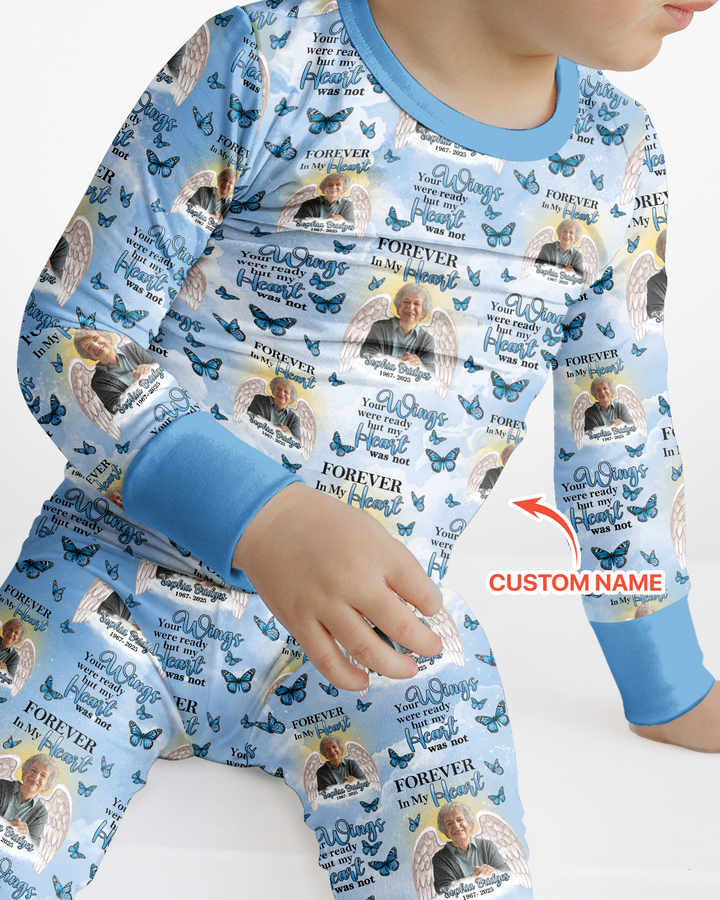 Custom Photo Forever In My Heart Family Matching Bamboo Two Piece Long Sleeve Pajama Set