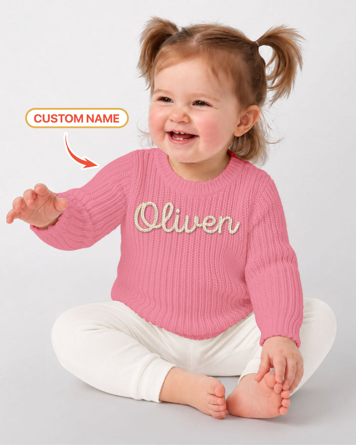 Embroidered Baby Name Bamboo Knit Sweater Bubble