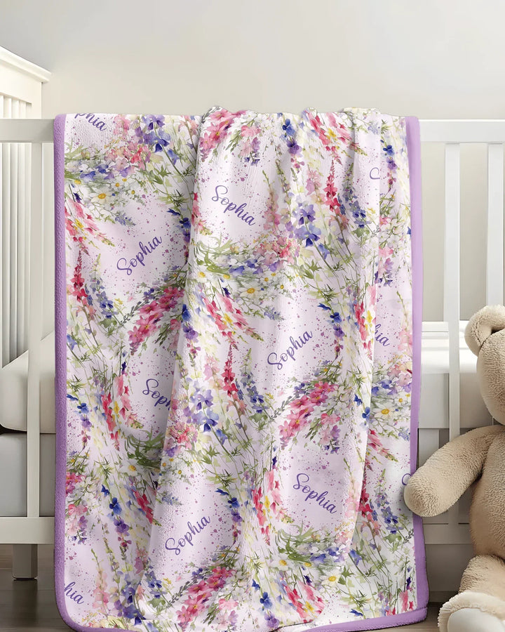 Custom Name Birth Month Flowers Bamboo Blanket