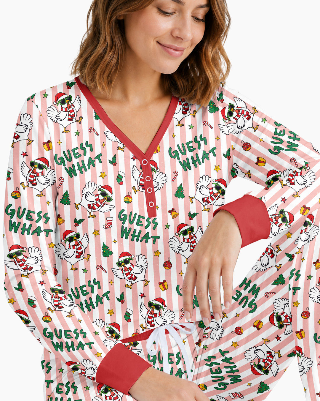 Guess What Chicken Butt Christmas Bamboo Women Pajama Set