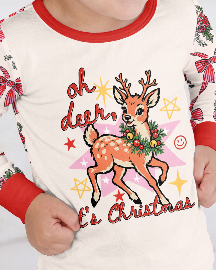 Vintage Oh Deer Christmas Bamboo Two Piece Long Sleeve Pajama Set