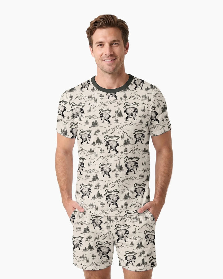 Vintage Jimothy Racoon Family Matching Bamboo Men Short Sleeve Short Pajama Set
