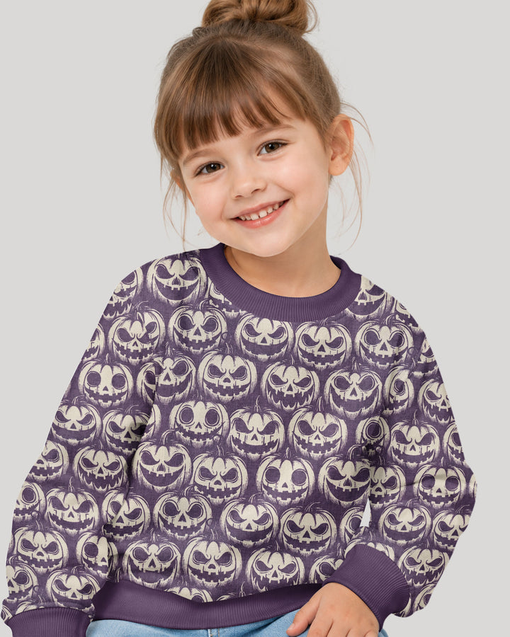 Retro Halloween Jack-O-Lantern Spooky Faces Bamboo Crewneck Sweatshirt