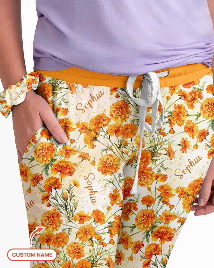 Benutzerdefinierter Name Geburtsmonatsblumen Bambus Damen Schlafanzug-Set