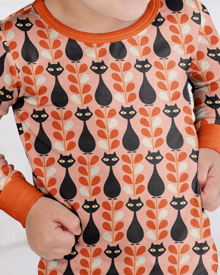Retro Black Cat Garden Bamboo Two Piece Long Sleeve Pajama Set