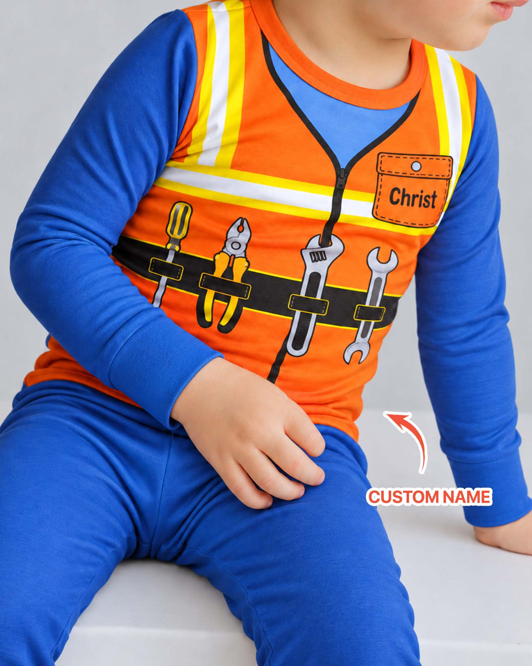 Construction Worker Custom Name Bamboo Two Piece Long Sleeve Pajama Set