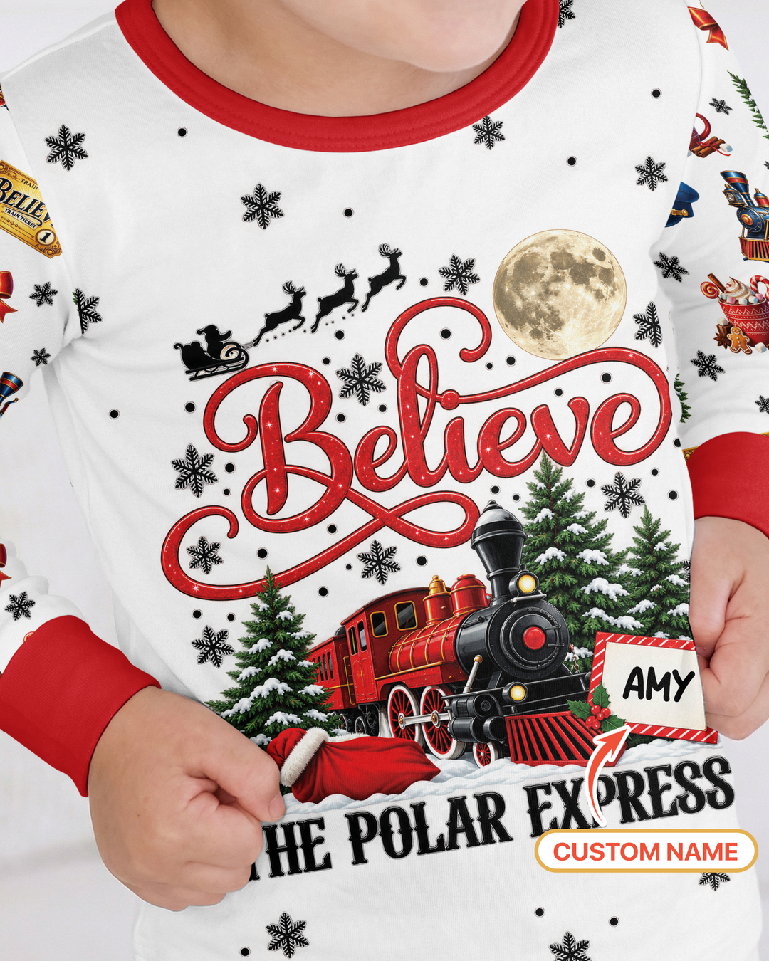 Custom Name Believe Polar Express Christmas Bamboo Two Piece Long Sleeve Pajama Set