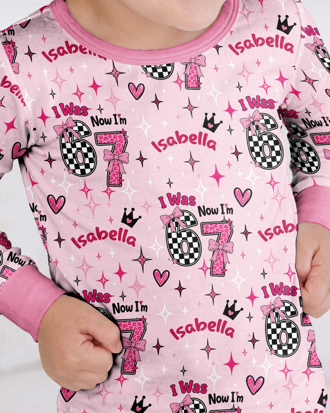 I Was 6 Now I'm 7 Girls Birthday Bamboo Two Piece Long Sleeve Pajama Set