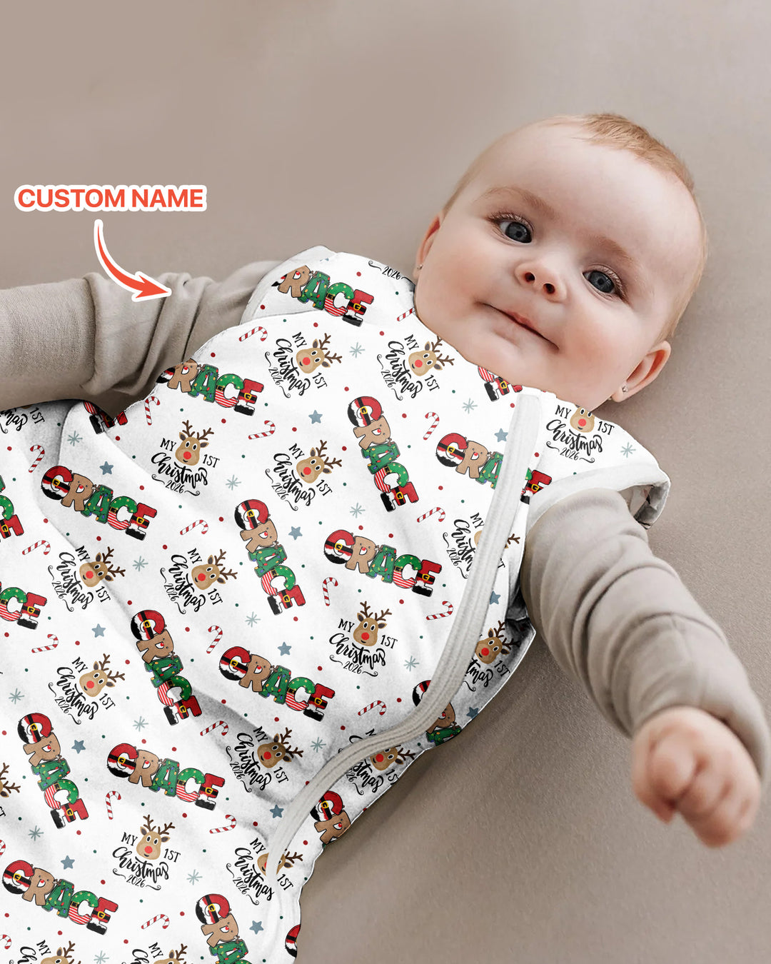 Wunschname „Mein erstes Weihnachten 2025“ – Bambus Schlafsack (M)