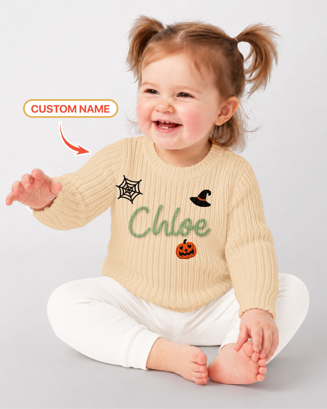 Happy Halloween Embroidered Baby Name Bamboo Knit Sweater Bubble