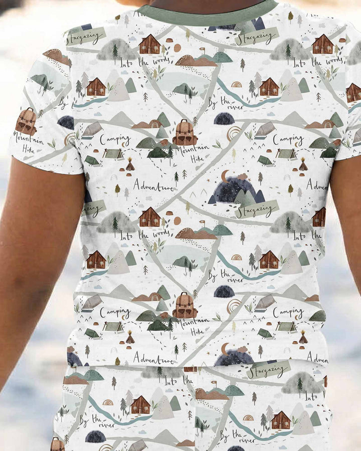 Camping Route Map Bamboo Two Piece Short Sleeve Pajama Set