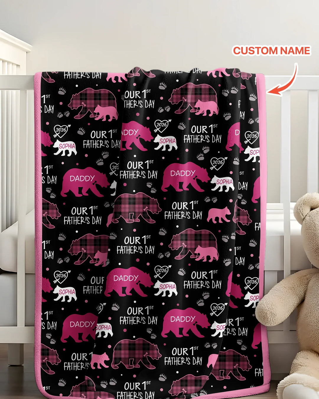 Our 1st Father's Day Daddy Bear & Me Matching Bamboo Blanket