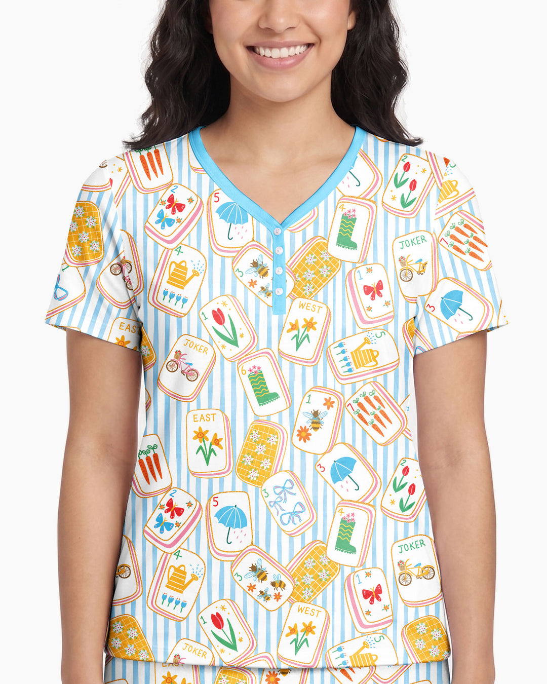Mahjong Club Mommy & Me Matching Bamboo Women Short Sleeve Short Pajama Set