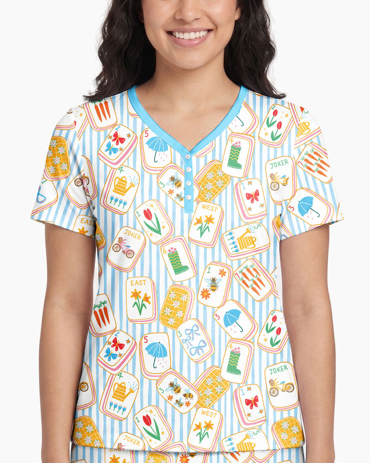 Mahjong Club Mommy & Me Matching Bamboo Women Short Sleeve Short Pajama Set