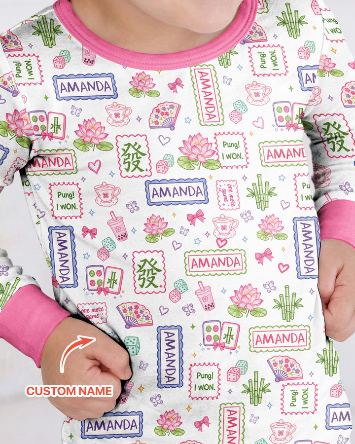 Personalized Preppy Mahjong  Bamboo Two Piece Long Sleeve Pajama Set