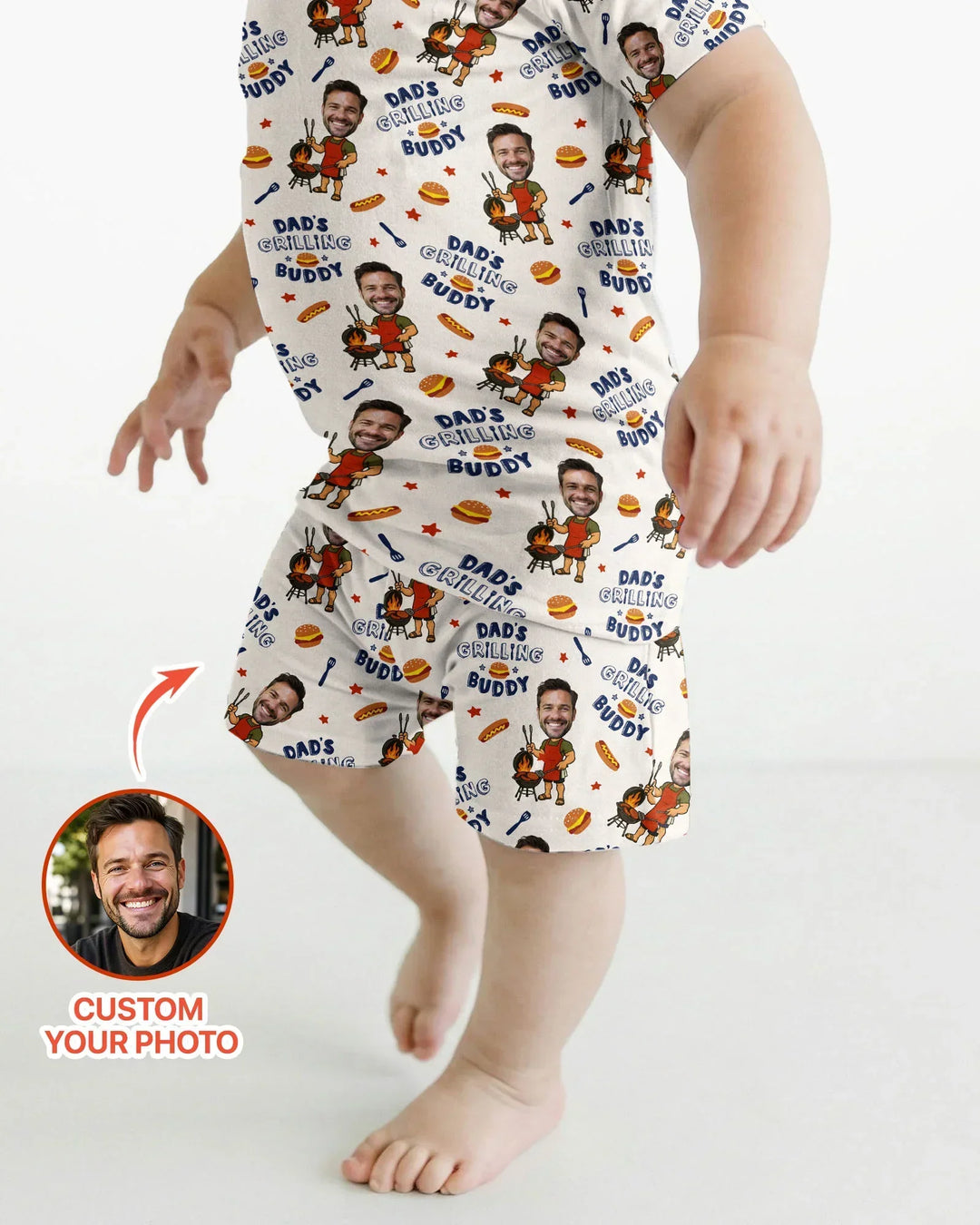 Custom Photo Dad's Grilling Buddy Family Matching Bamboo Two Piece Short Sleeve Shorts Pajama Set