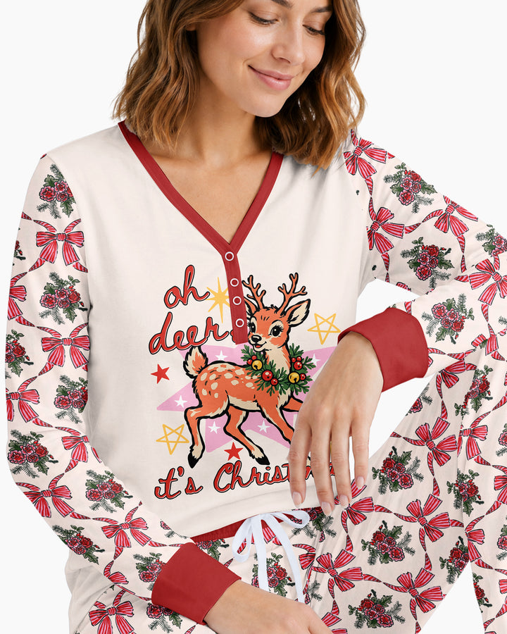 Vintage Oh Deer Christmas Bamboo Women Pajama Set