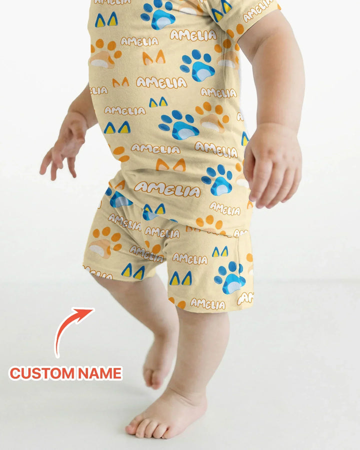 Pijama de bambú de dos piezas de manga corta con pantalón corto, plantilla personalizada