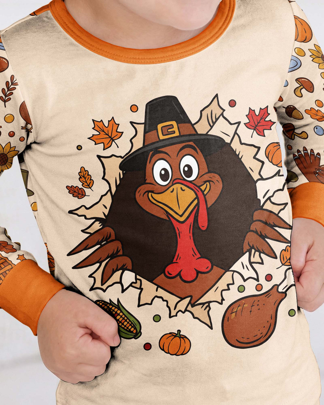 Funny Turkey on Thanksgiving Bamboo Two Piece Long Sleeve Pajama Set