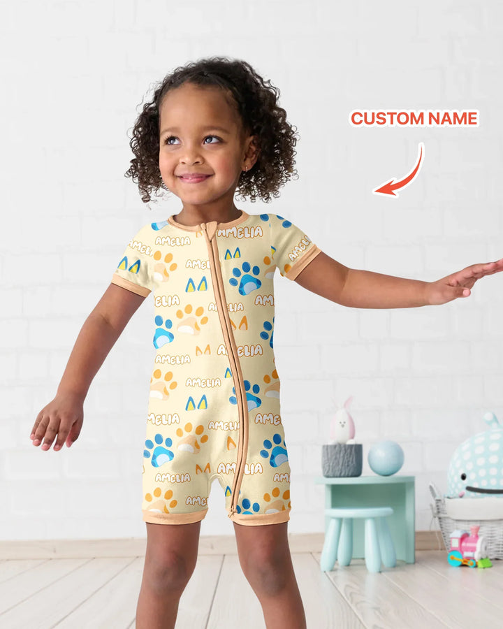 Custom Name Favourite Blue Dog Family Matching Bamboo Shorty Zippy