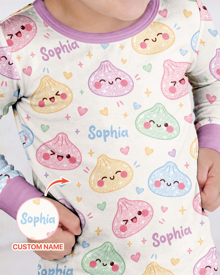 Cute Pastel Dumpling Kawaii Food Bamboo Two Piece Long Sleeve Pajama Set