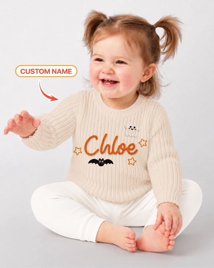 Happy Halloween Embroidered Baby Name Bamboo Knit Sweater Bubble