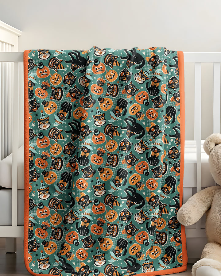Retro Black Cat Witch Pumpkin Halloween Bamboo Blanket