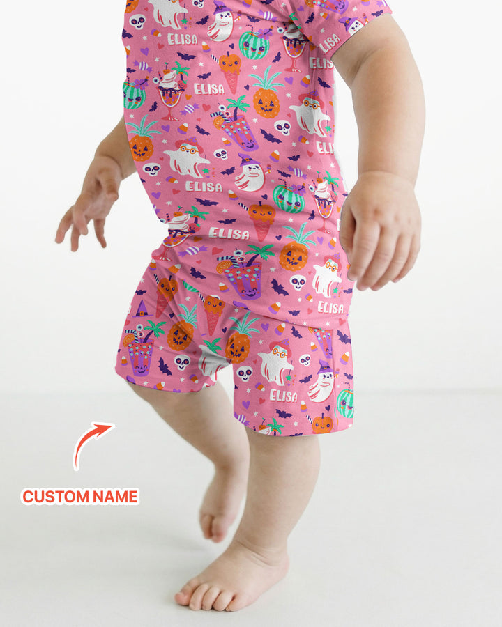 Summerween Doodles Bamboo Two Piece Short Sleeve Shorts Pajama Set