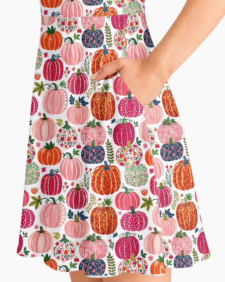 Pumpkin Patch Party Bamboo Women’s Short Sleeve Twirl Dress