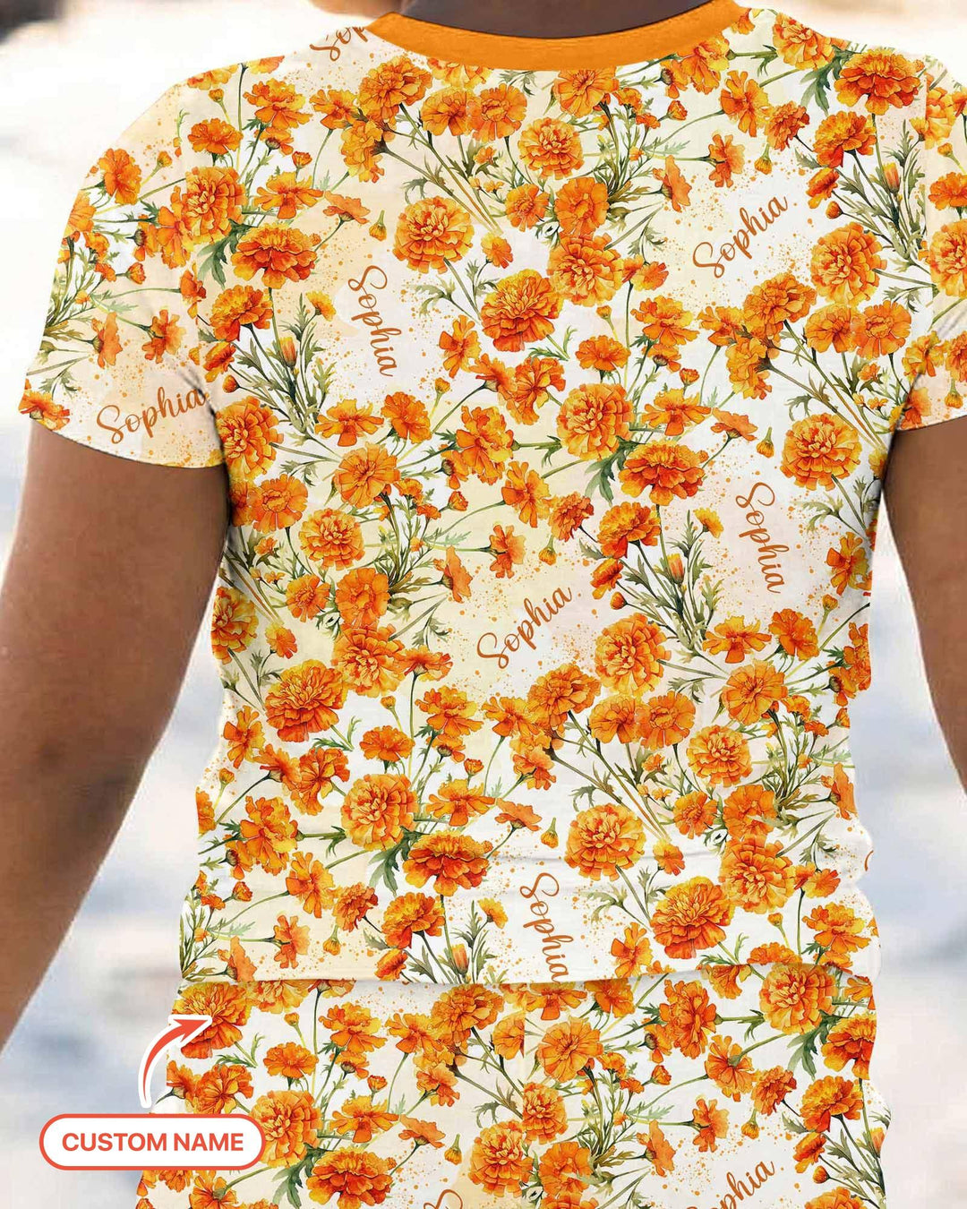 Custom Name Birth Month Flowers Bamboo Two Piece Short Sleeve Pajama Set