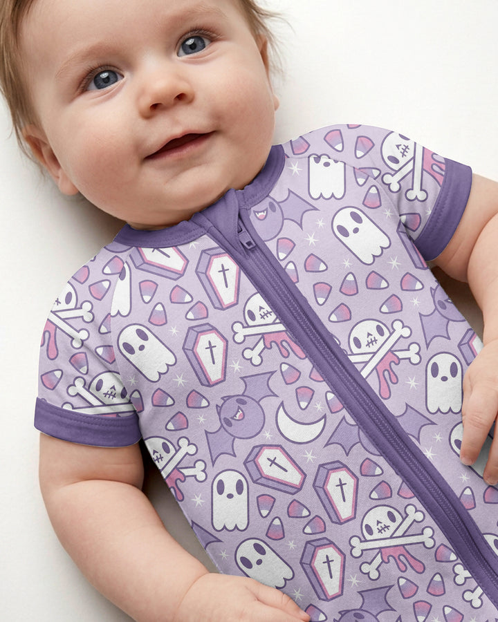 Cute Ghost Halloween Pastel Purple Spooky Bamboo Shorty Zippy
