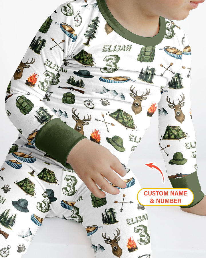 Personalized Birthday Camper Bamboo Two Piece Long Sleeve Pajama Set