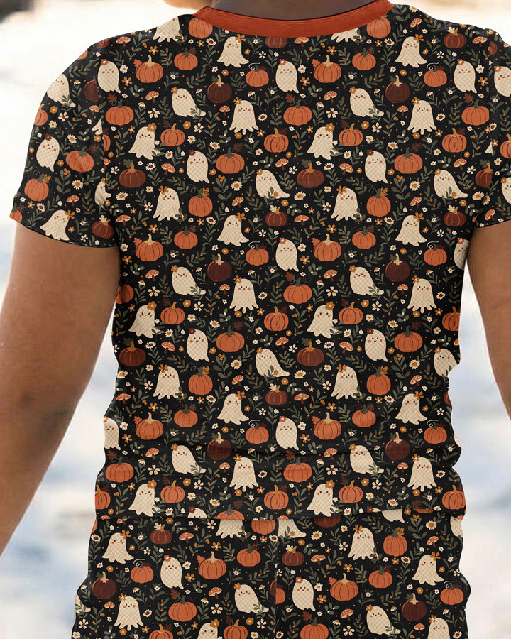 Ghost Pumpkin Harvest Floral Halloween Bamboo Two Piece Short Sleeve Pajama Set