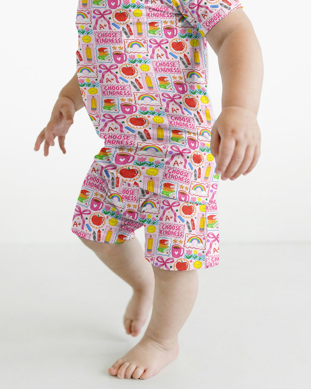 Kindness School Girl Bamboo Two Piece Short Sleeve Shorts Pajama Set