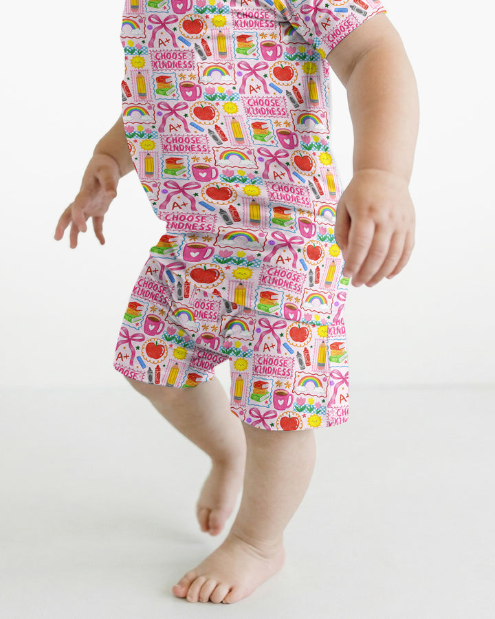 Kindness School Girl Bamboo Two Piece Short Sleeve Shorts Pajama Set