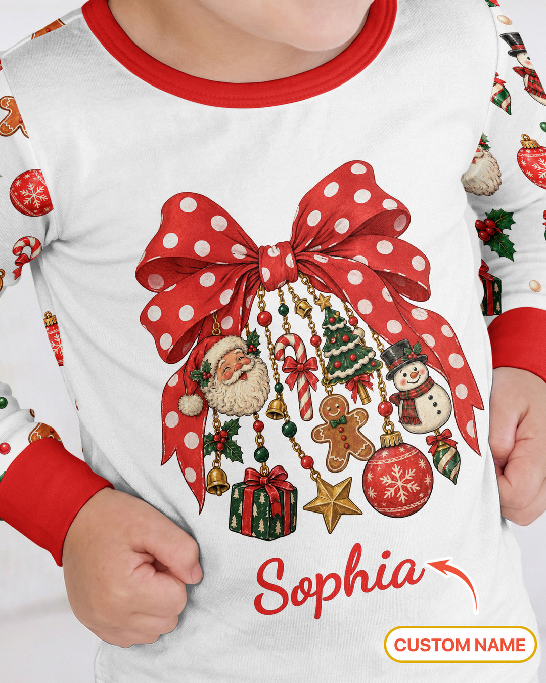 Custom Name Christmas The Bow Bamboo Two Piece Long Sleeve Pajama Set