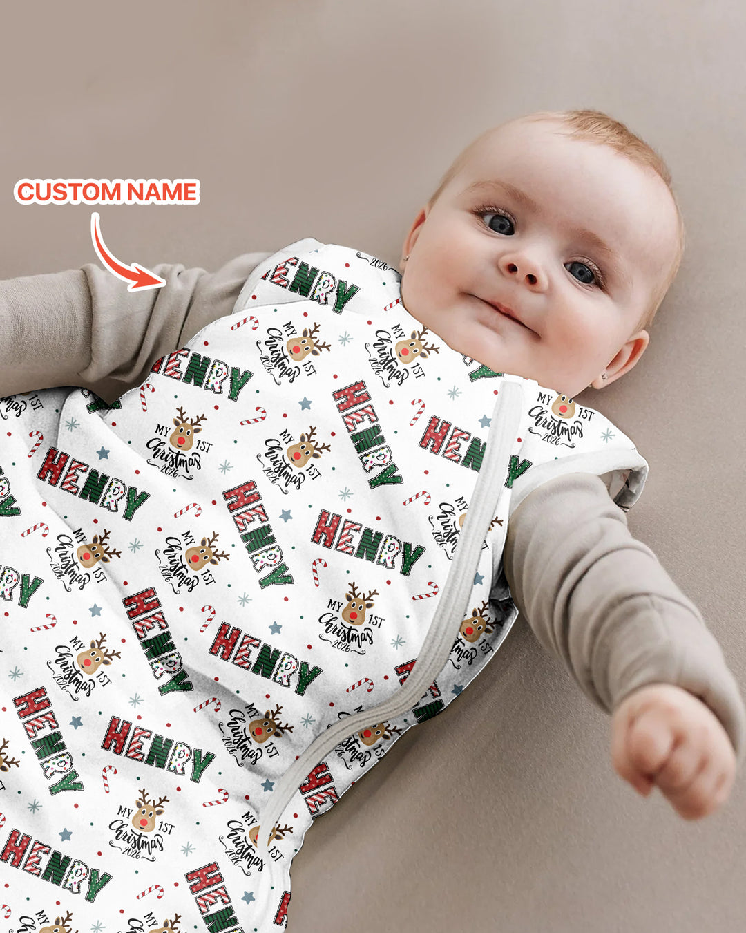 Personalisierter Name „Mein erstes Weihnachten 2025“ – Bambus-Schlafsack (S)