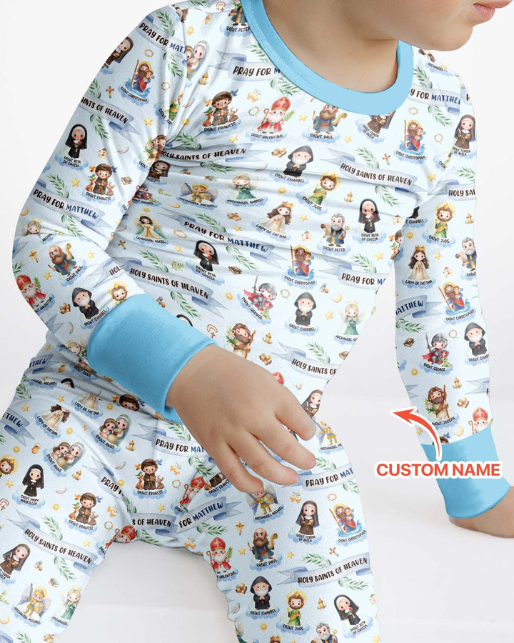 Santas y Santos del Cielo Juego de Pijama de Dos Piezas de Bambú de Manga Larga con Nombre Personalizado