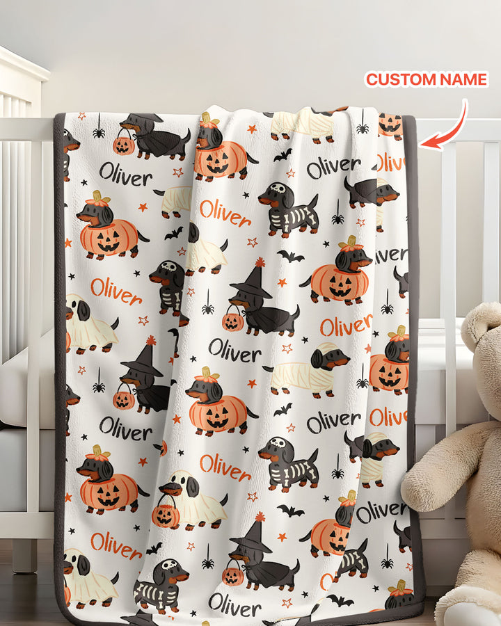 Orange and Black Dachshund Bamboo Blanket