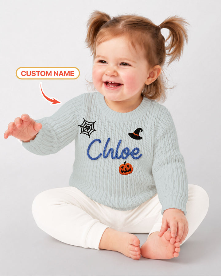 Happy Halloween Embroidered Baby Name Bamboo Knit Sweater Bubble