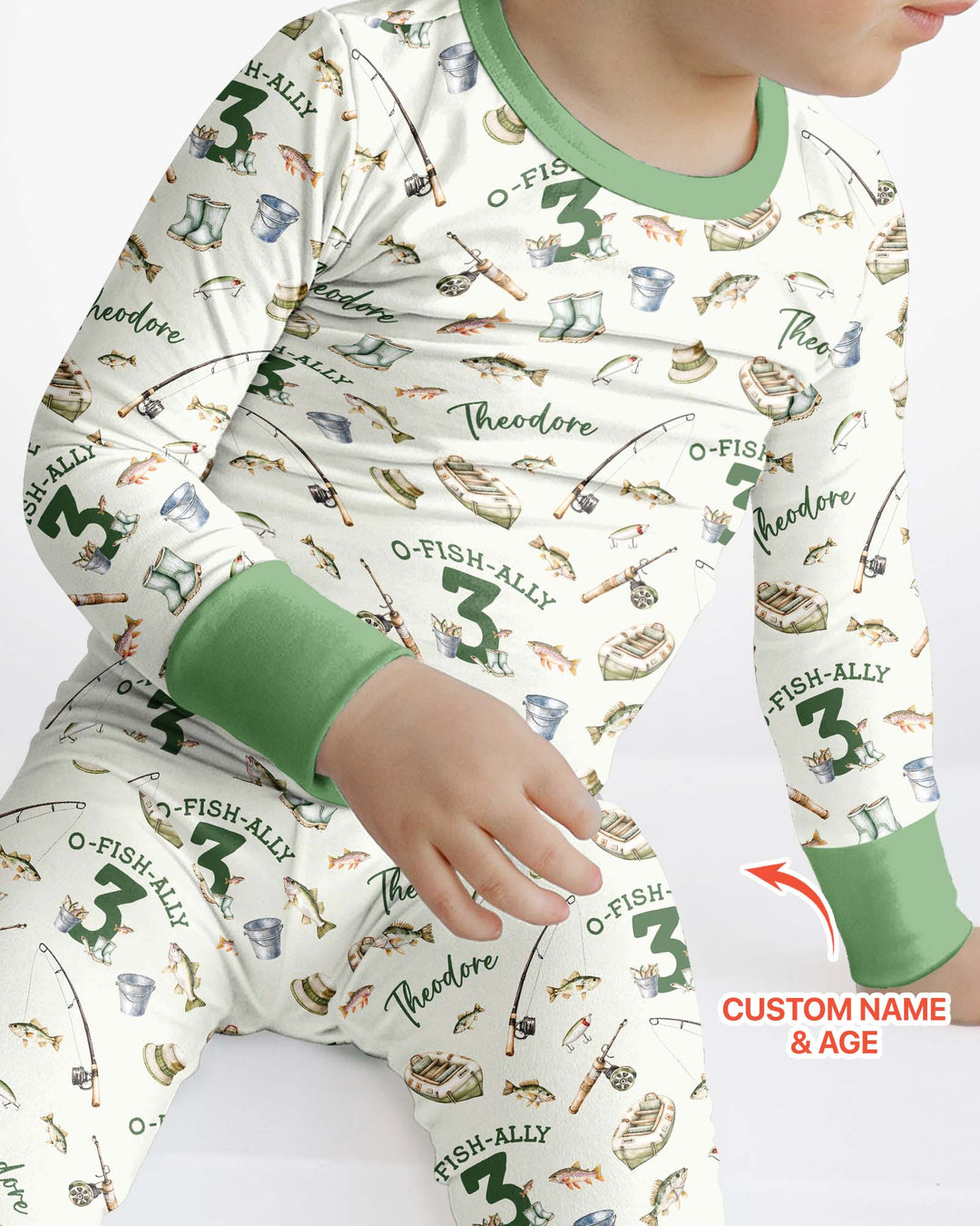 Personalized Fishing Birthday  Bamboo Two Piece Long Sleeve Pajama Set