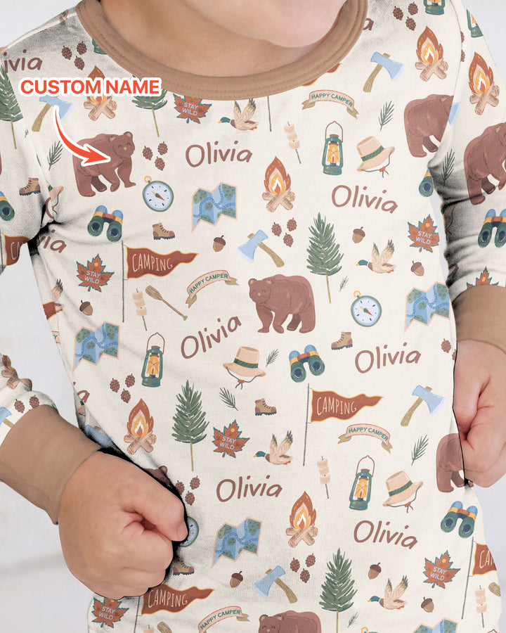 Custom Name Adventure Outdoors Bamboo Two Piece Long Sleeve Pajama Set