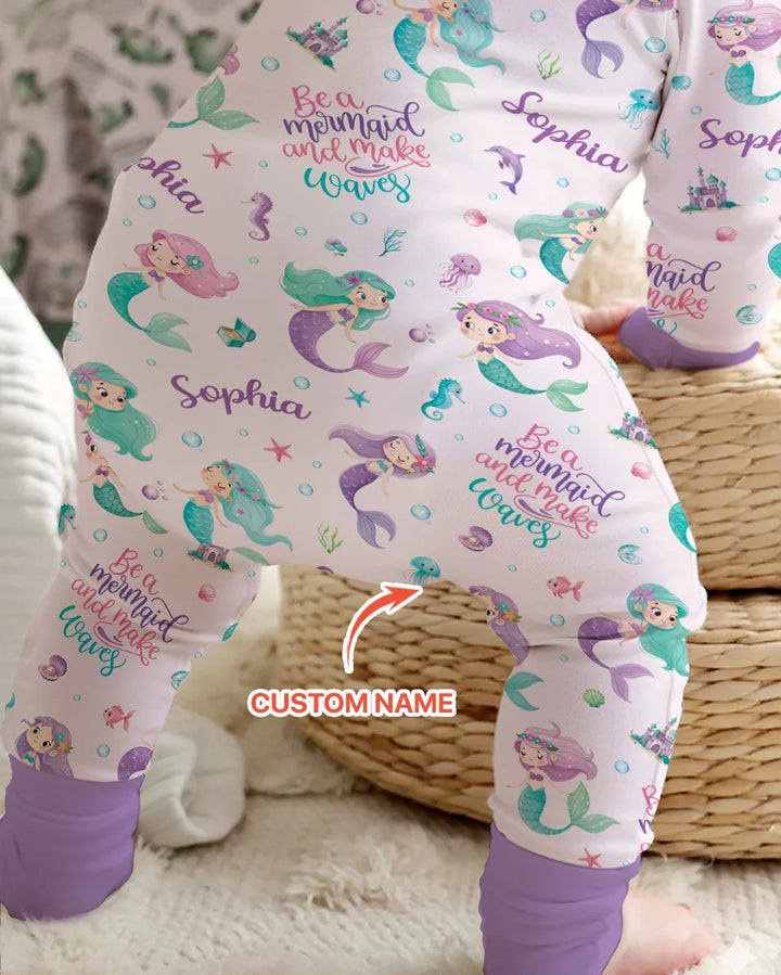 Custom Name Mermaid Make Waves Bamboo Convertible Zippy