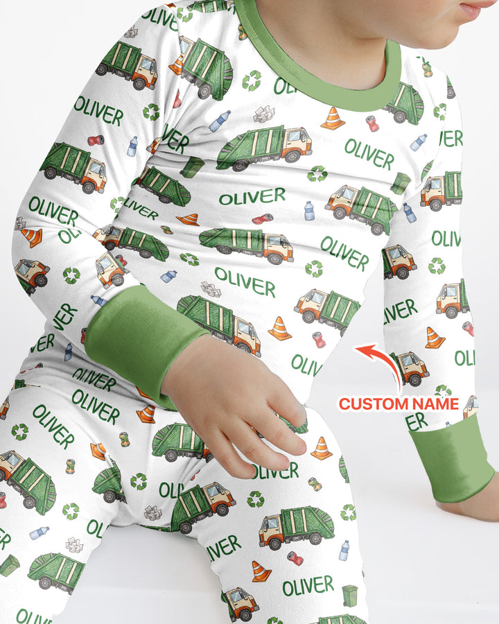 Custom Name Garbage Day Bamboo Two Piece Long Sleeve Pajama Set