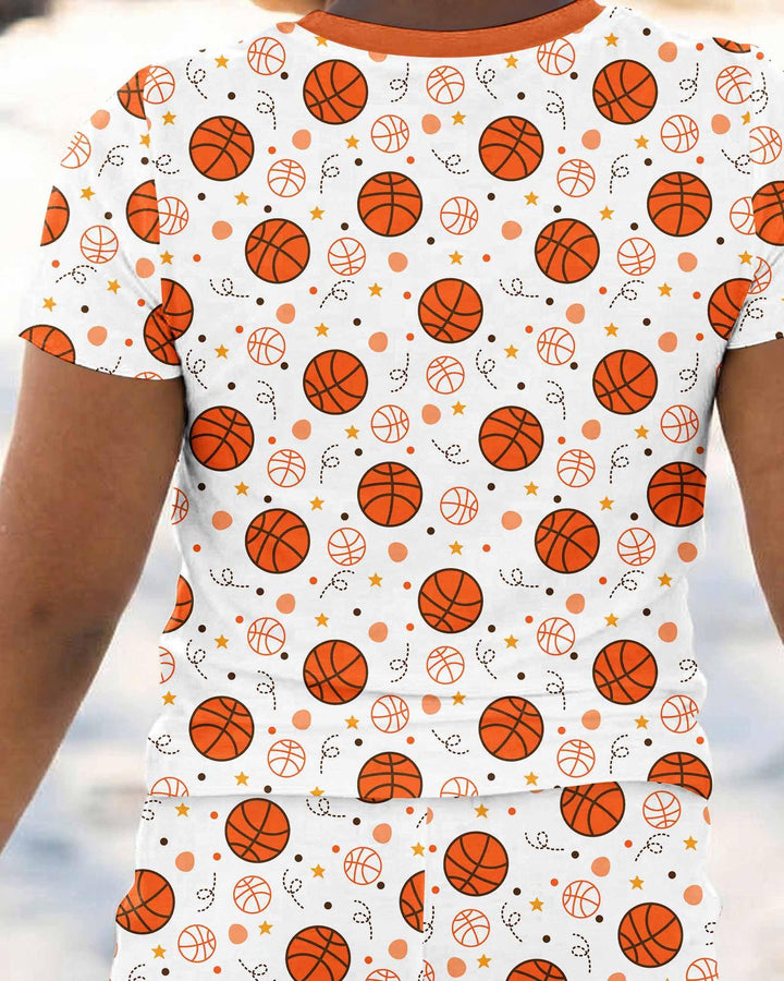 Orange Basketball Bamboo Two Piece Short Sleeve Pajama Set