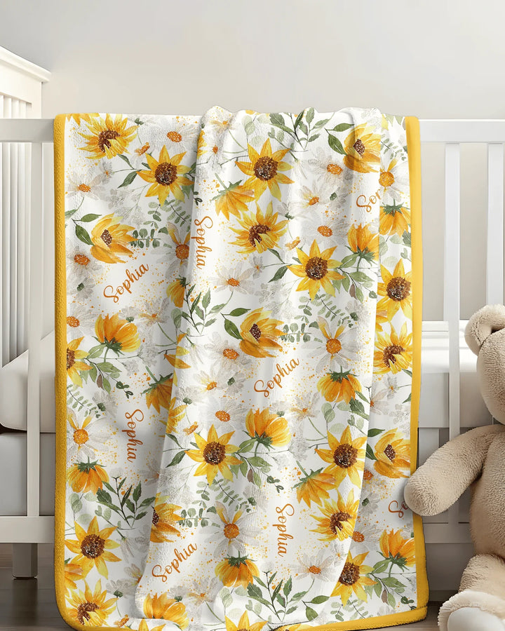 Custom Name Birth Month Flowers Bamboo Blanket