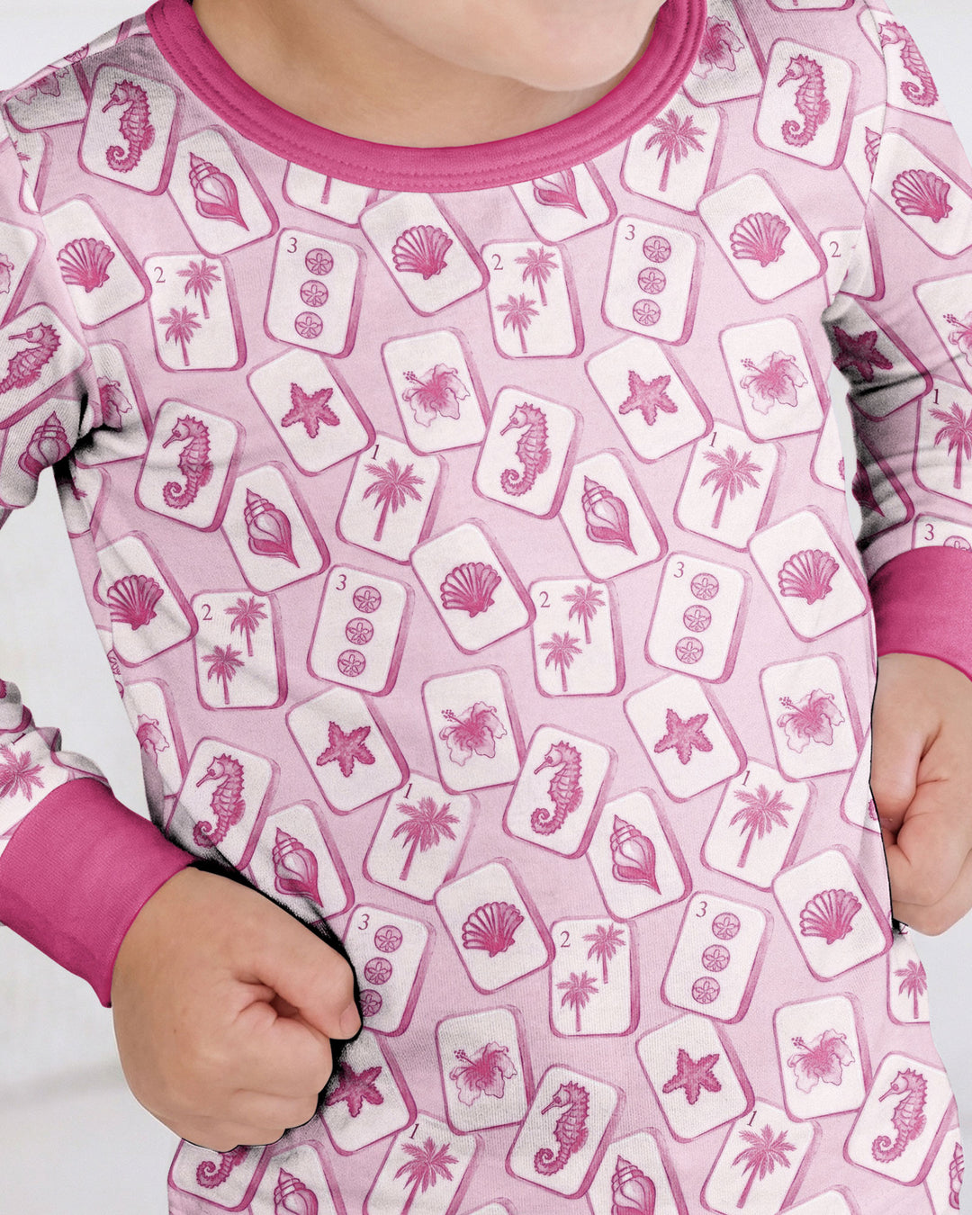 Coastal Mahjong Tiles Bamboo Two Piece Long Sleeve Pajama Set