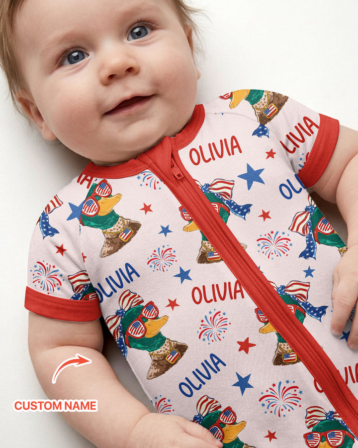 Custom Name Patriotic Mallard Duck  Bamboo Shorty Zippy
