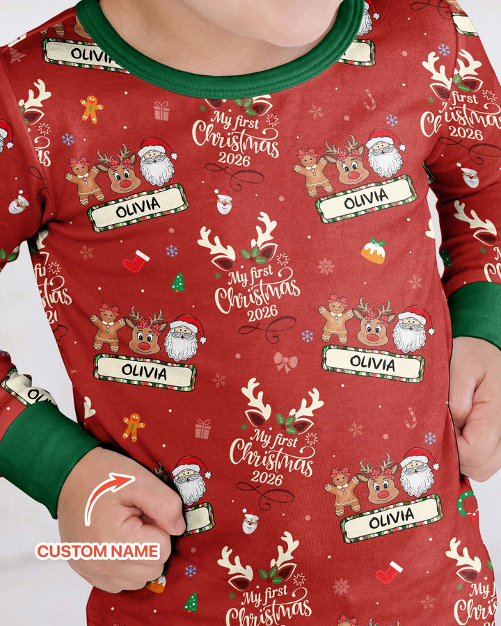 Custom Name Merry Christmas My Deer 2026 Bamboo Two Piece Long Sleeve Pajama Set